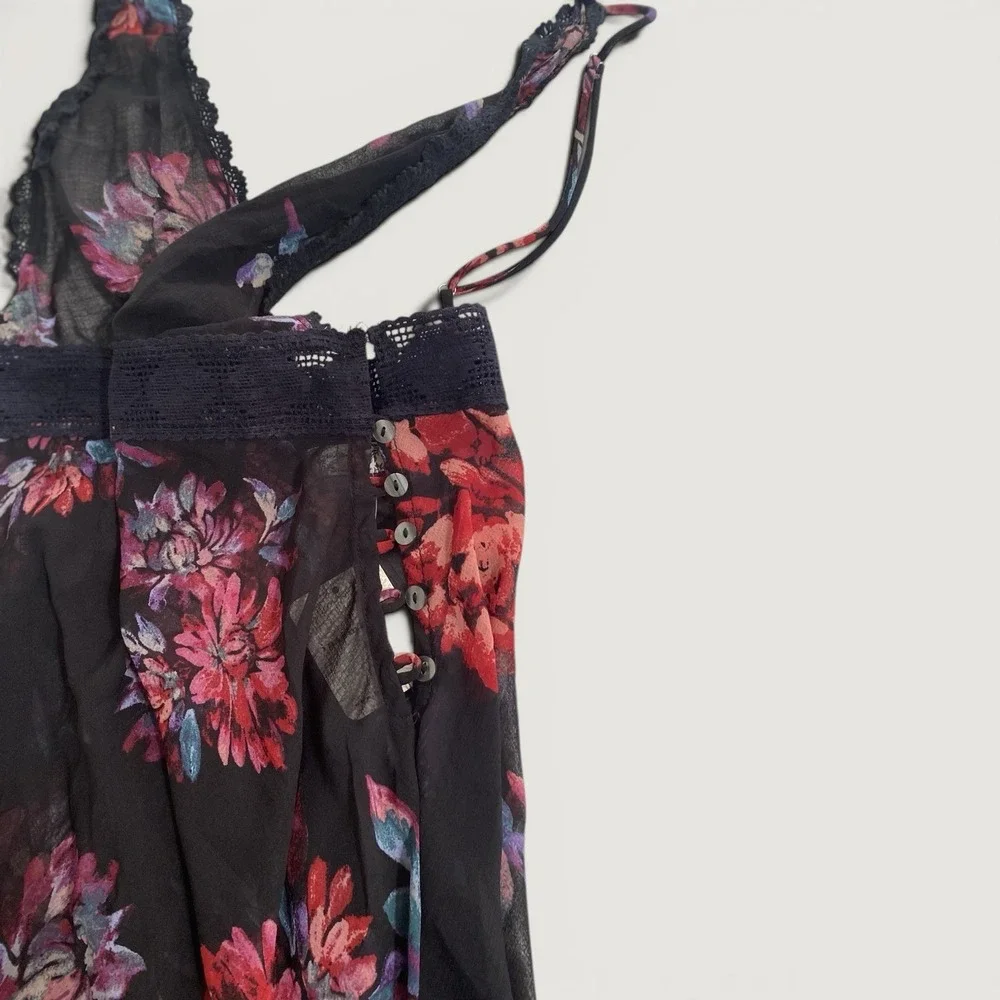 NWT Intimately Free People Sheer Black Floral Nightgown Lace Maxi Size XS